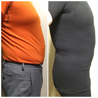 【比較画像】男性用加圧シャツとパンツ、着たらこんなにスッキリしました。